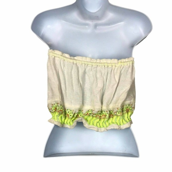 Free People Embroidered Off Shoulder Crop Top S - Picture 3 of 10